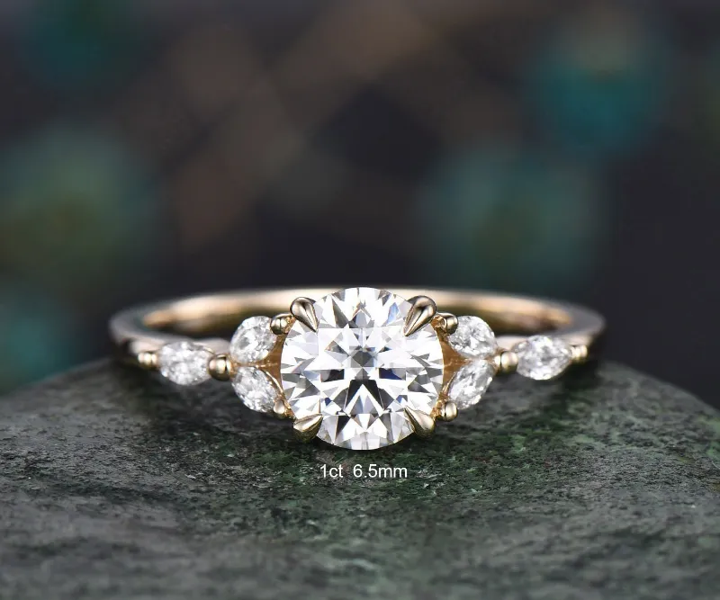 WillWork Jewelry 1ct lab diamond engagement ring marquise cut accents gold