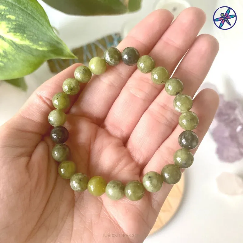 Turix Green Jade Bracelet with natural green jade beads on elastic band