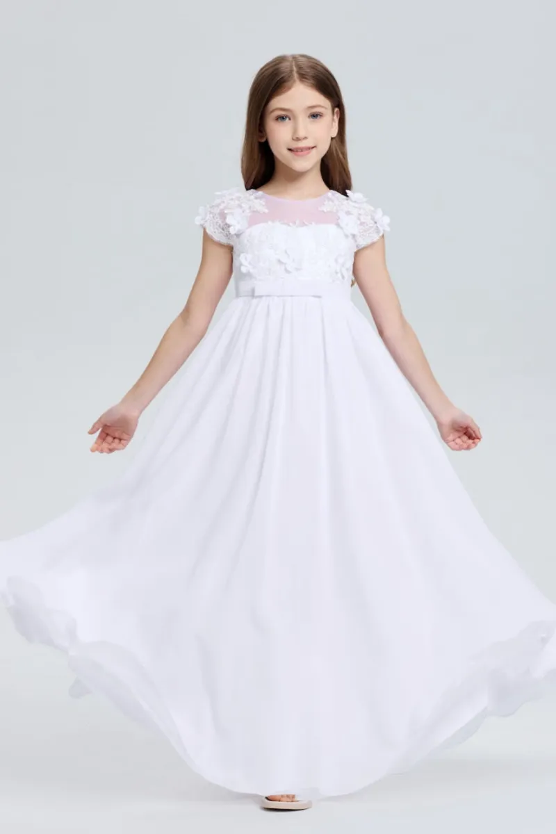 Wehilion Cute Princess A-Line Tulle Flower Girl Dress photographed as a floor-length gown