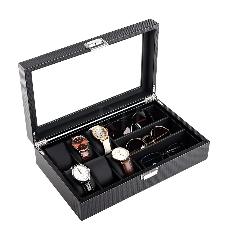 Rotation Horlogère Boite a montre OptiWatch carbon-look storage case with glass lid for watches and sunglasses