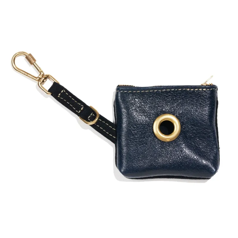 Found My Animal Black Vintage Leather Poop Bag Pouch with brass hardware
