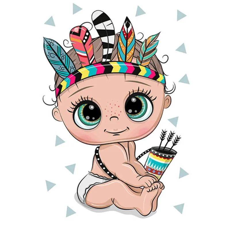 Varvikas 5D Diamond Painting The Indian LC043e, cartoon baby with feather headband and arrow quiver