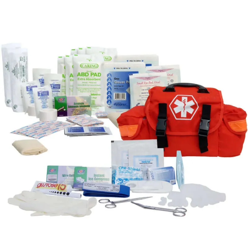 ViTAC Solutions First Responder Kit w/Trauma Tools (147-Pieces) showing orange medical bag with organized compartments