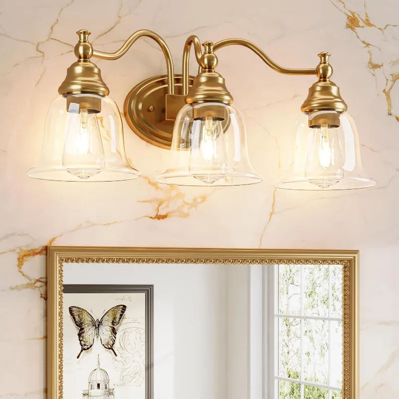 Tribesigns 3-Light Bathroom Light Fixtures with clear glass shades in brushed nickel finish