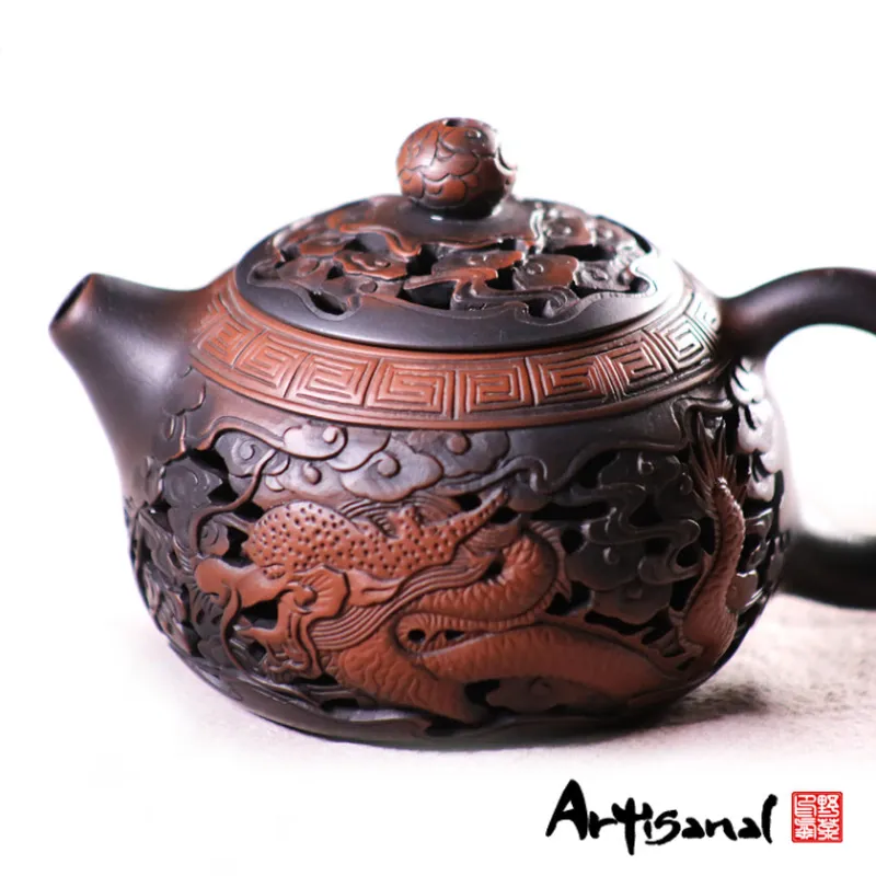 Wild Tea Qi Dragon With Phoenix Jian Shui Pottery Teapot in purple clay