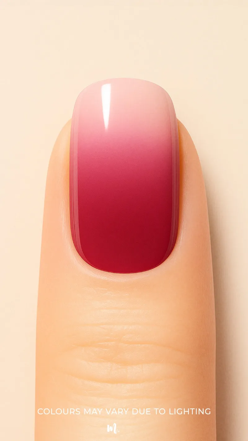 Muselot 'Blush Mist' Ombre Nail Stickies, pink-to-red gradient on fingernails