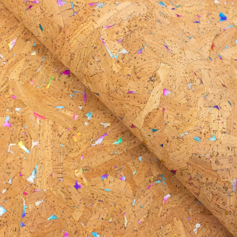 Corkadia Colorful Textured Cork Fabric with glitter accents in vibrant colours