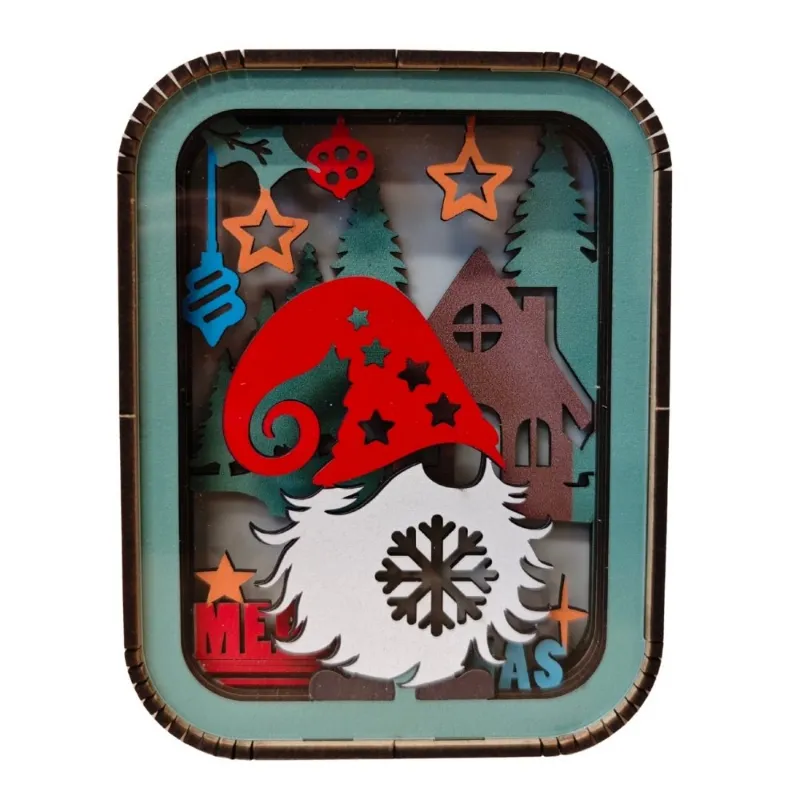 Varvikas 3D Wooden Puzzle Night Light, Xmas Gnome on display with LED glow