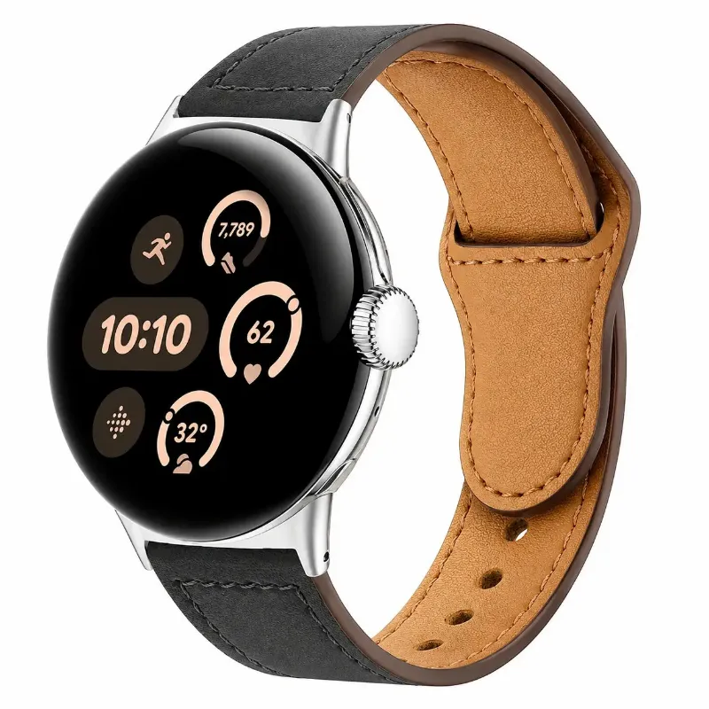 The Pixel Case Leather Strap for Google Pixel Watch 5 with soft leather finish and adjustable sizing