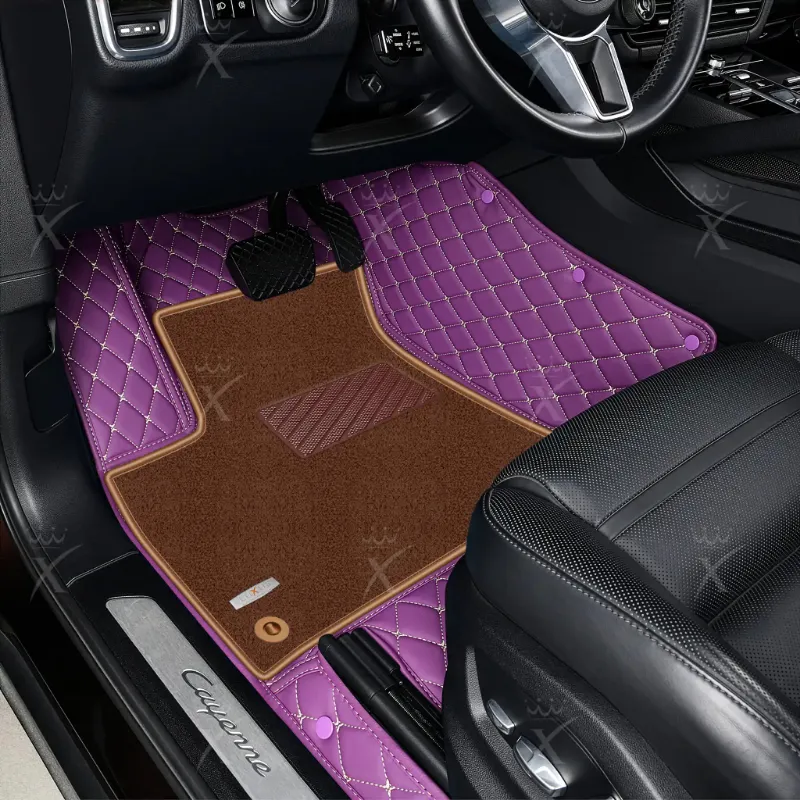 Luxus Car Mats Lavender Purple & Brown Top Carpet floor mats showing purple diamond-stitched base and brown top carpet