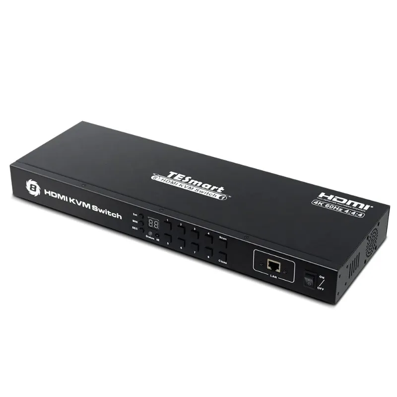 TESmart 8 Port HDMI KVM Switch with 4K60Hz, RS232/LAN Control, front panel with buttons