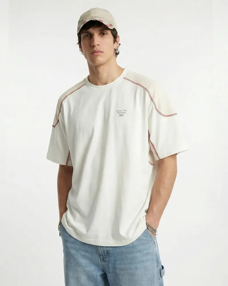 INFLATION TECHLATION AirFlow Contrast Panel Breathable Tee with textured inserts and contrast stitching details