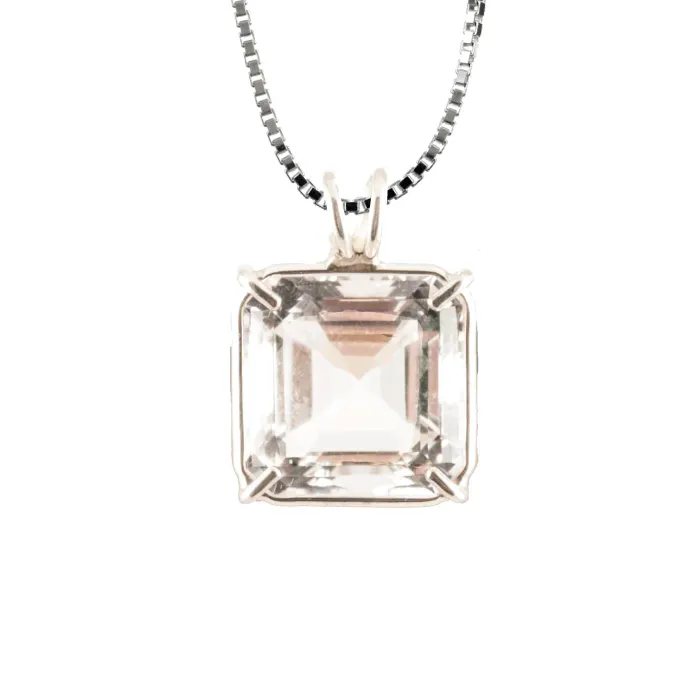 VOLTLIN Quartz Earth Heart Chain Pendant with clear quartz in sterling silver frame