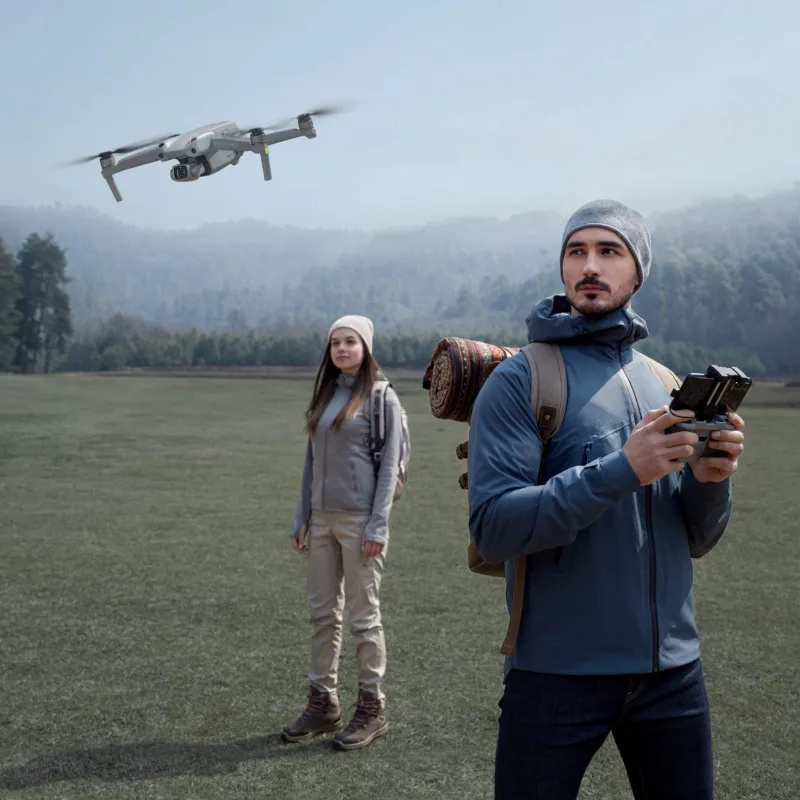 DJI drones Air 2S quad-copter with 1-inch camera on gray background