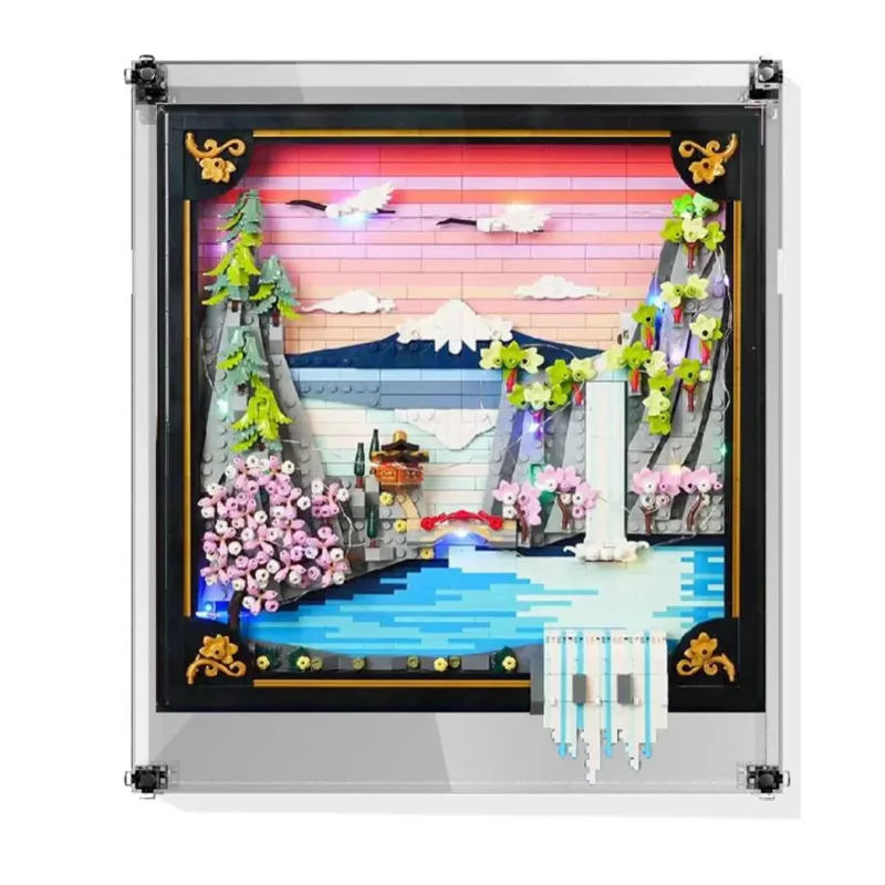 ICUANUTY Display Case compatible with LEGO Art Japanese Cherry Blossom Landscape showing wall-mounted gallery frame