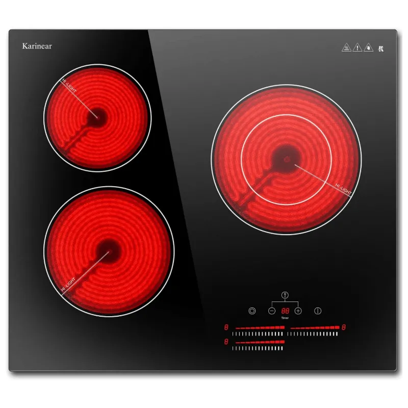 Karinear Appliances 24 Inch 3 Burner Electric Stove Top with expandable burner and slide control