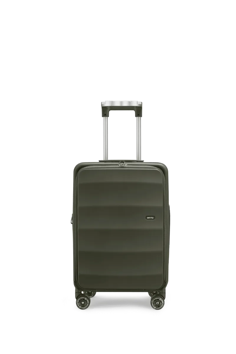 4MYTU Tank Carry-On in Aspen Green compact front-opening suitcase with spinner wheels