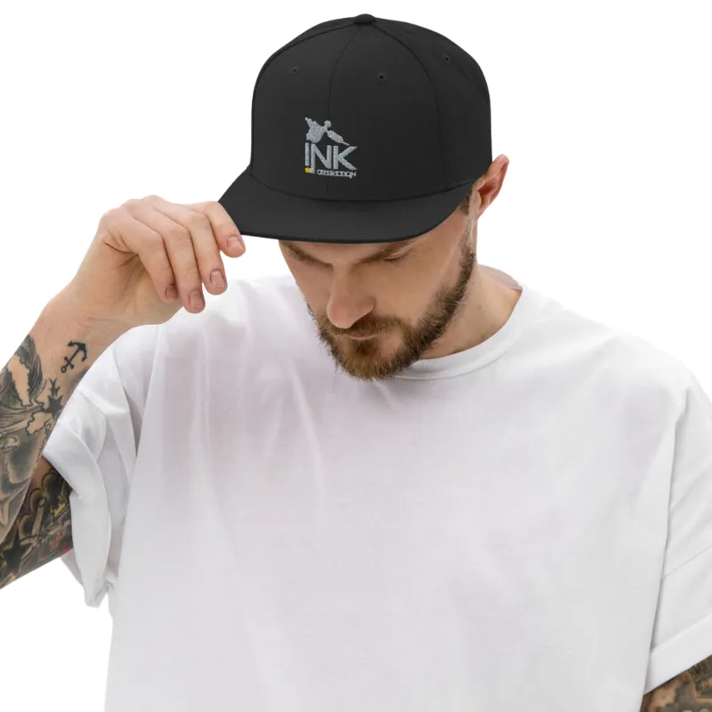Painless Tattoo Ink Obsession Snapback flat brim hat with adjustable snap closure