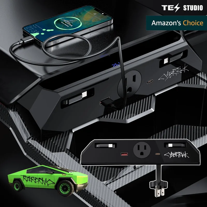 Tesstudio Center Console Hidden Fast Charger Multi-Port USB Hub for Tesla Cybertruck with retractable cables