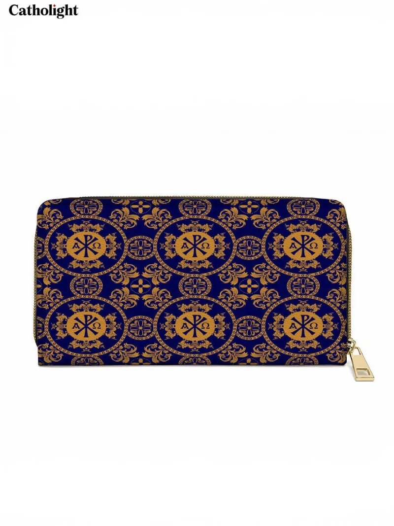 Catholight Eternal Majesty Leather Wallet Purse showing Chi Rho symbol with gold accents