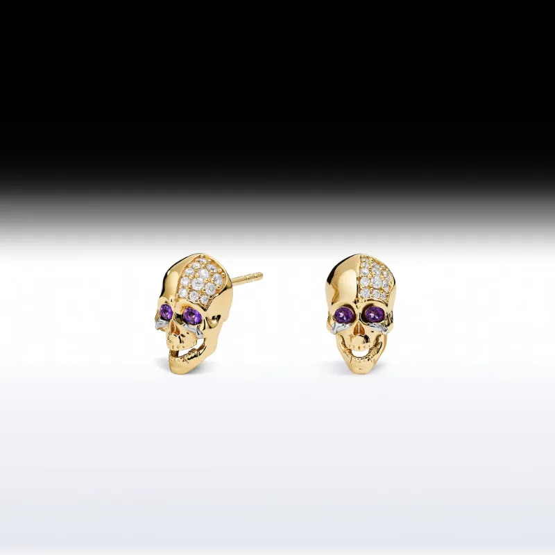Starlandus LOL Skull Memento Mori skull birthstone earring with smiling skull and custom birthstones