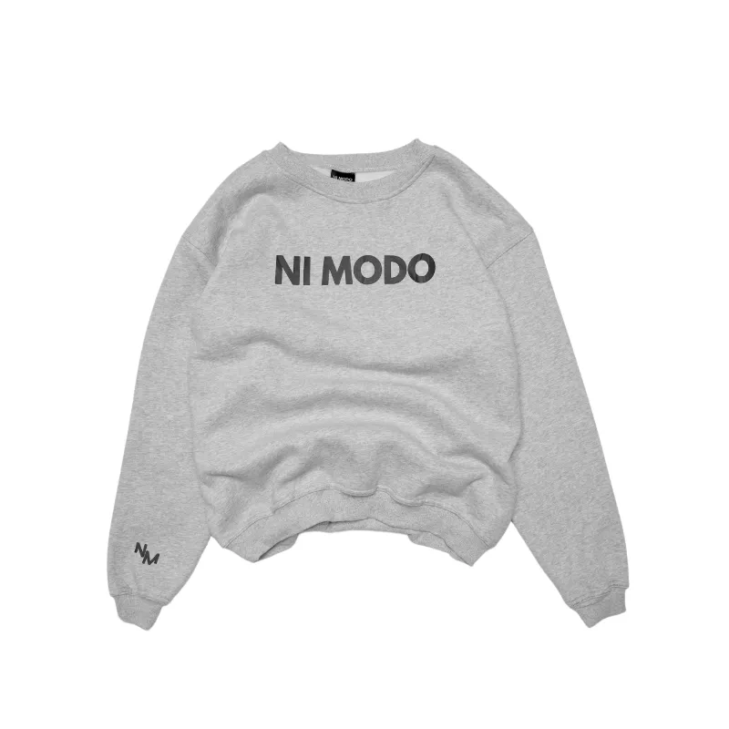 Nimodo Ni Modo Crewneck in grey with front logo and relaxed fit