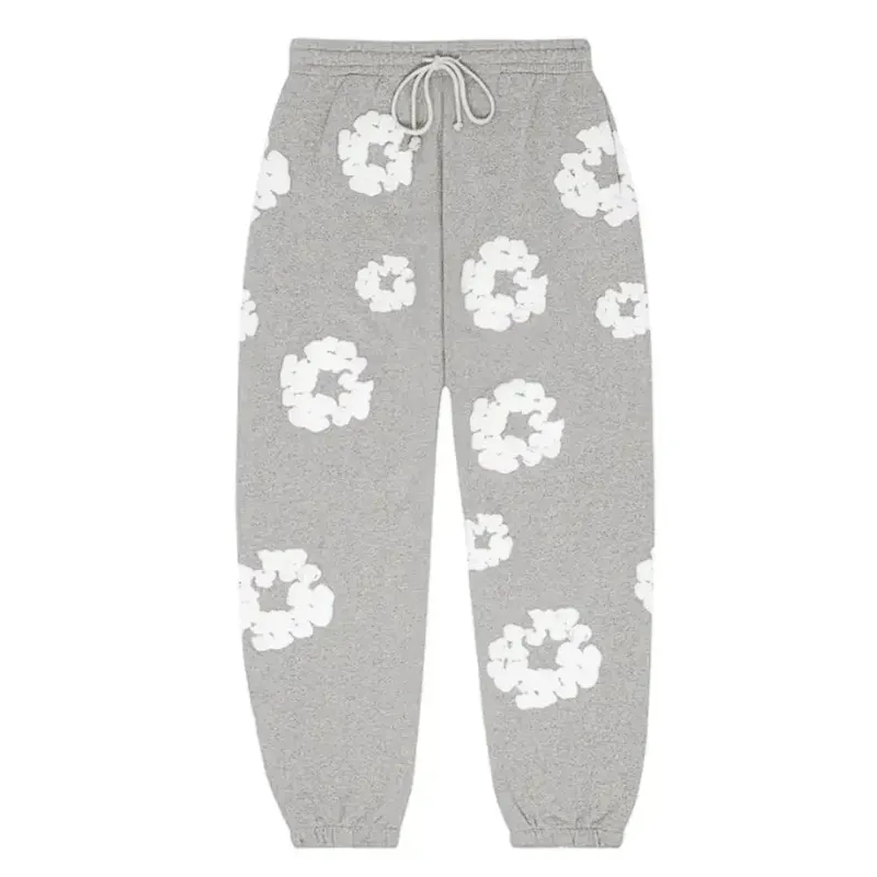 AfewVibe Denim Tears The Cotton Wreath Sweatpants Grey in grey with puff-printed graphic panels
