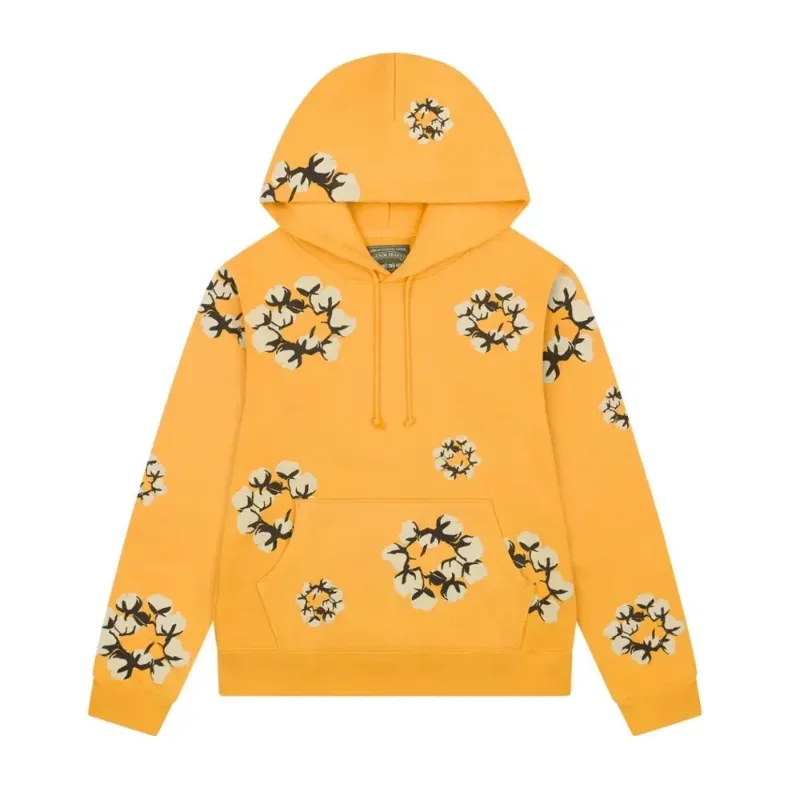 AfewVibe Denim Tears x CPFM Cactus Tears Wreath Hoodie Yellow, front view with all-over wreath graphics