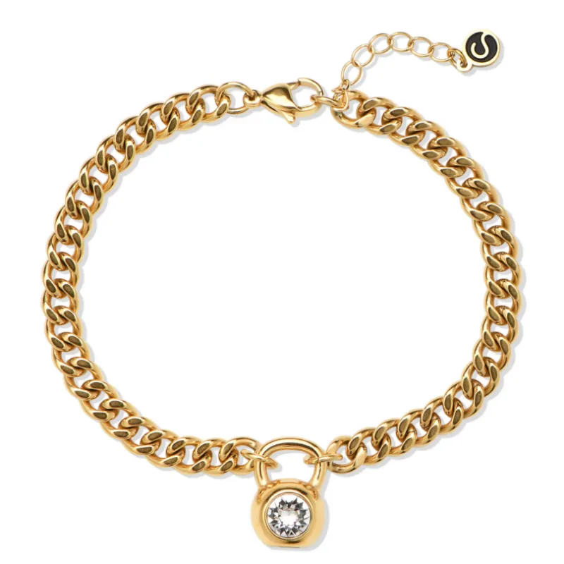 Sleek Fit Jewelry Kratos Bracelet Gold, a gold Miami Cuban link bracelet with crystal finish