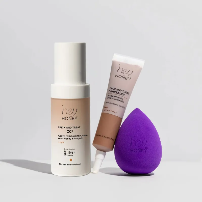 Hey Honey Naturally Flawless Set showing CC cream and concealer tubes with honey and propolis formula