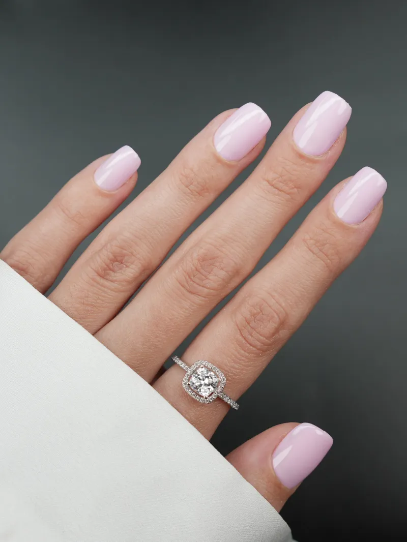Roxy Nails Paris Blush press on nails in extra short square shape with baby pink pastel color