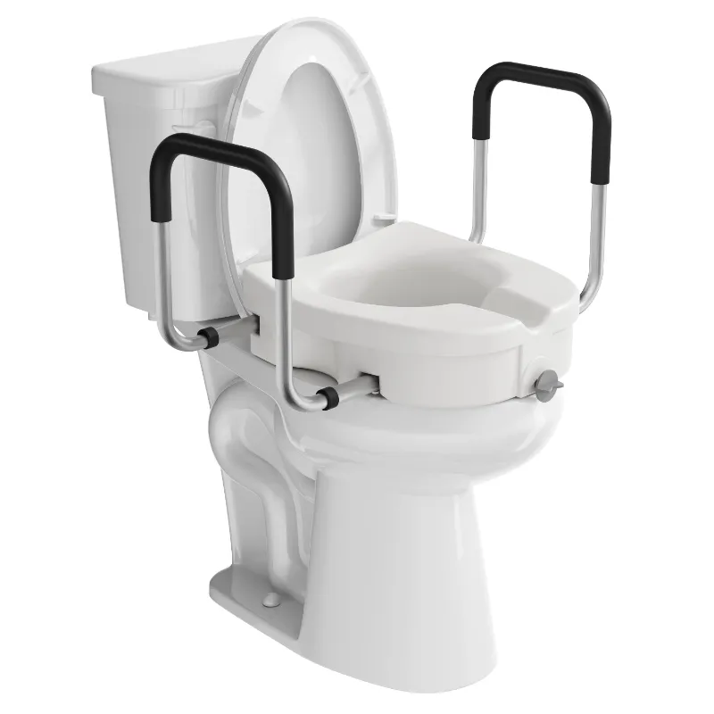 HOROW 4.5 Inch Elongated Toilet Seat Riser with padded arms for elderly safety