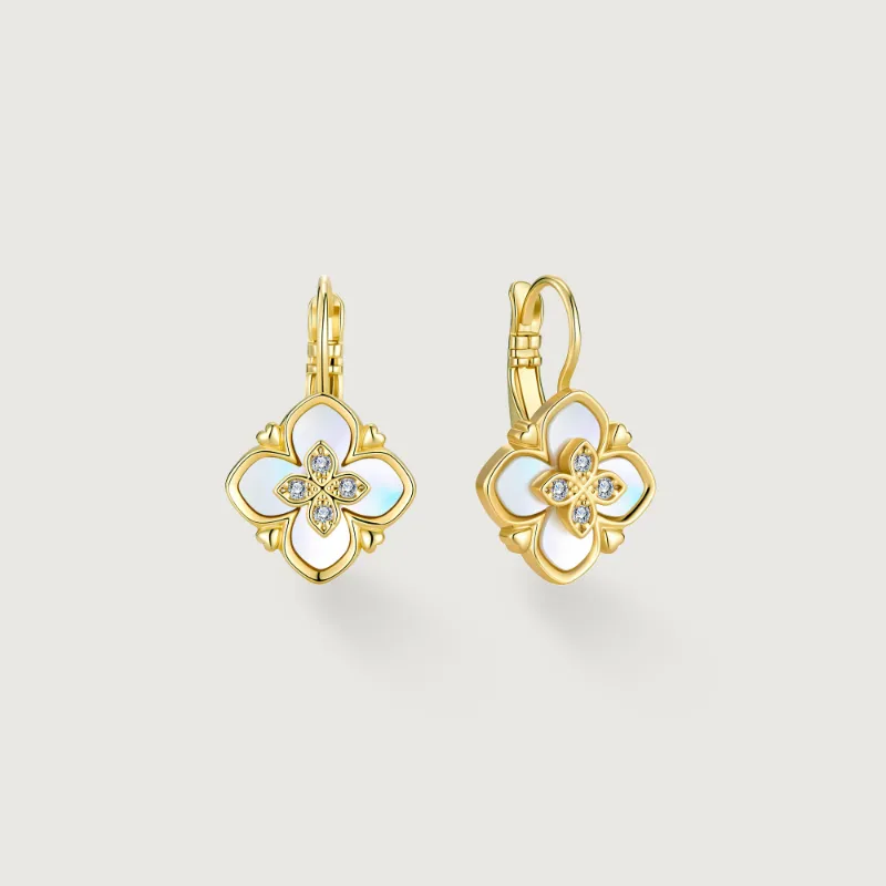 Alexcraft Shellstar Mother-of-Pearl Clover Star Drop Earrings showing clover star pendant with pearl inlay