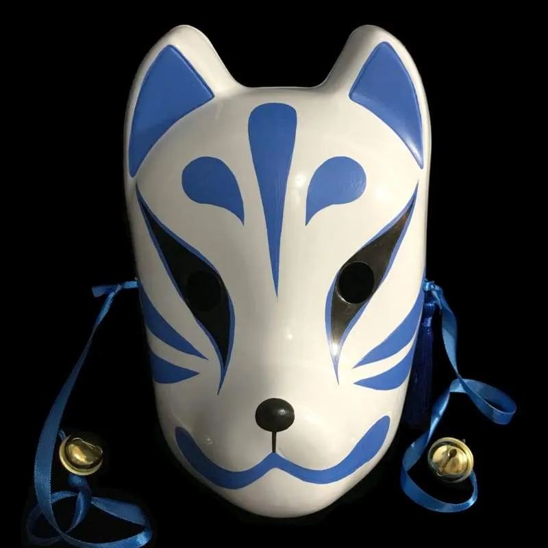 Foxtume Kitsune Mask - Water Splash hand-painted fox mask with blue water splash design