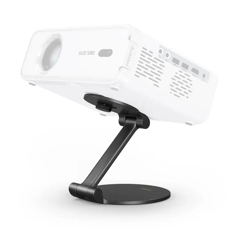 Aurzen Foldable Projector Stand with a projector mounted on top showing its adjustable height