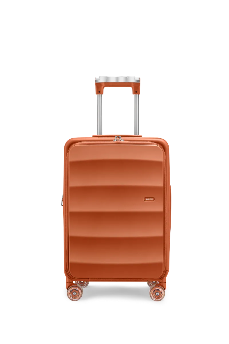 4MYTU Tank Bigger Carry-On in Fiery Red showing front-opening hard shell suitcase