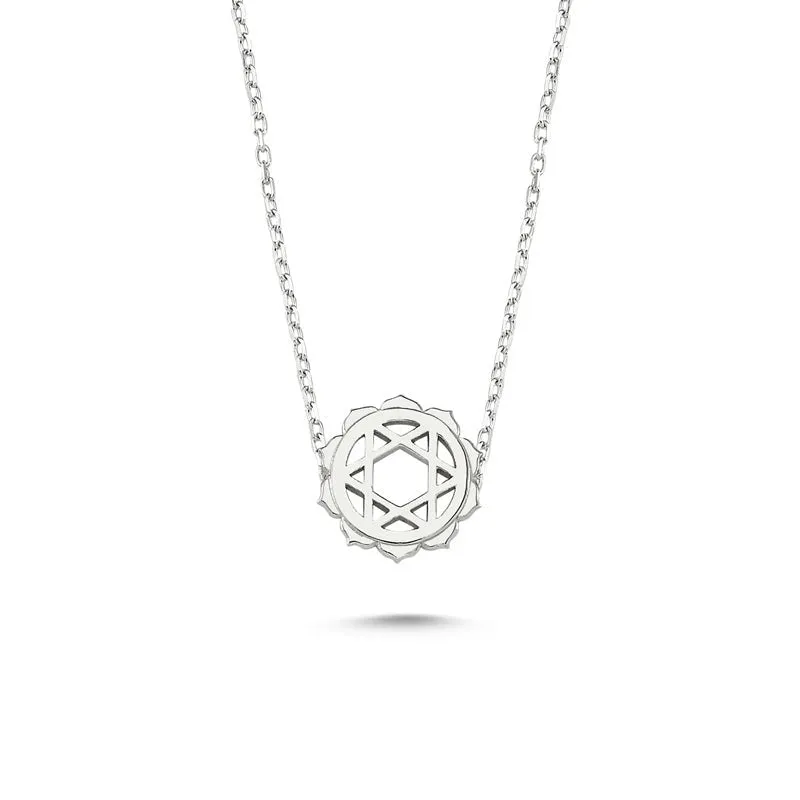 Amorium Jewelry Heart Chakra Silver Necklace, pendant necklace with heart chakra symbol