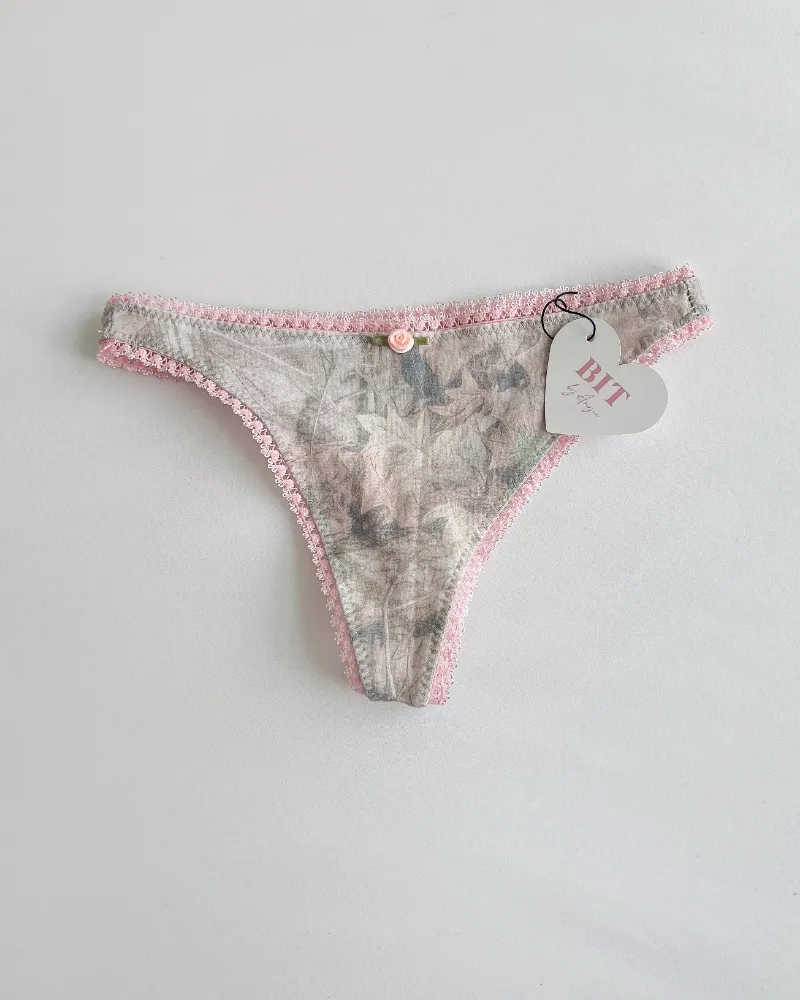 Bit By Angie Averie light camo cheeky underwear with pink lace