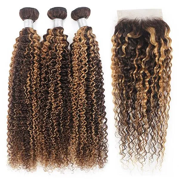 Megalook Honey Blonde Highlight Bundles With 5x5 Lace Frontal curly hair bundles