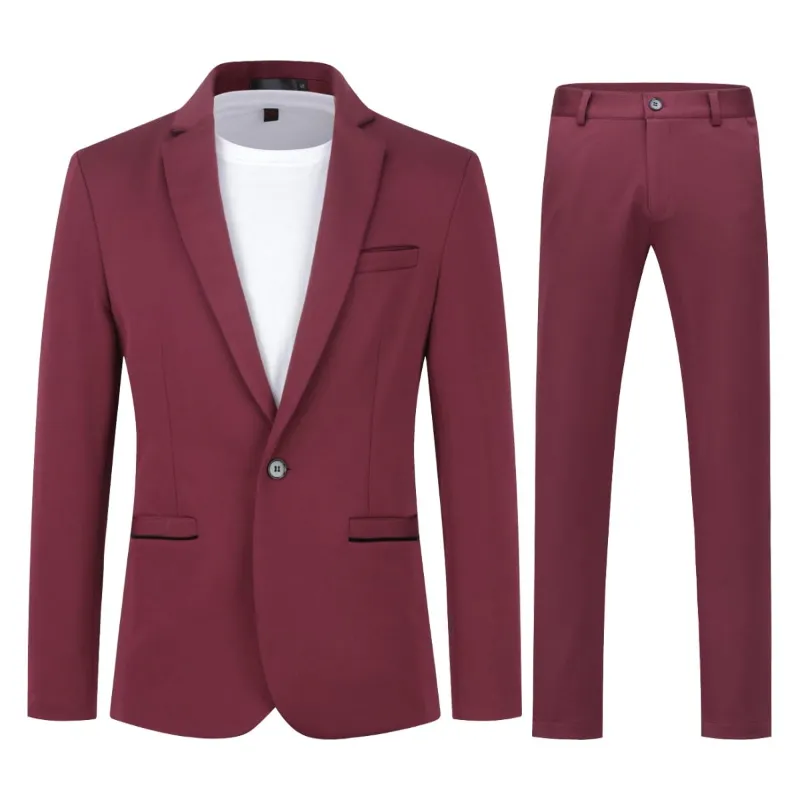 Cloudstyle 2-Piece Suits Casual 1 Button Suit Sets Wine Red, wine red blazer and matching pants