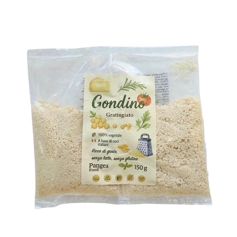 Vegaliano Grated Classic Gondino plant-based aged cheese on white background