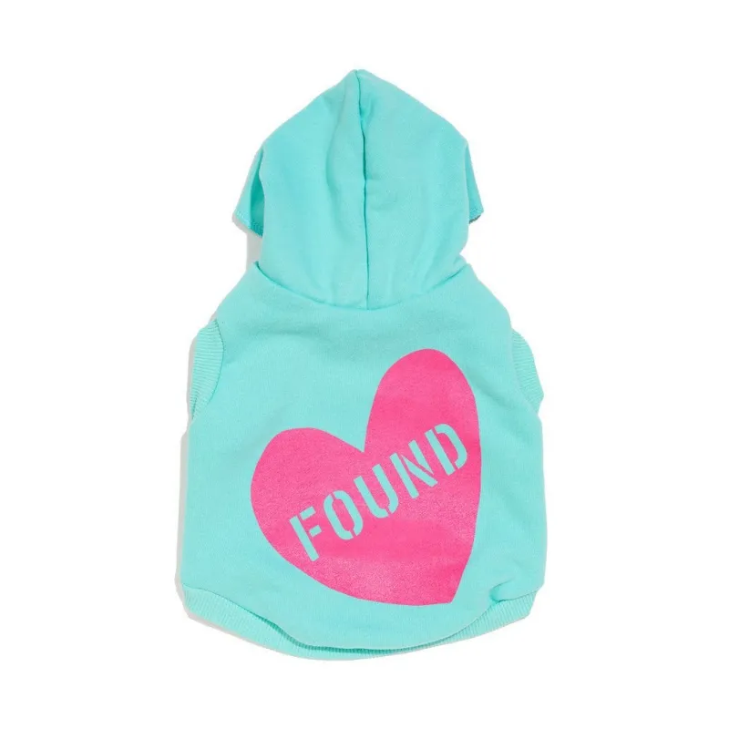 Found My Animal Big Full Heart Animal Hoodie in aqua with fuchsia heart print for dogs