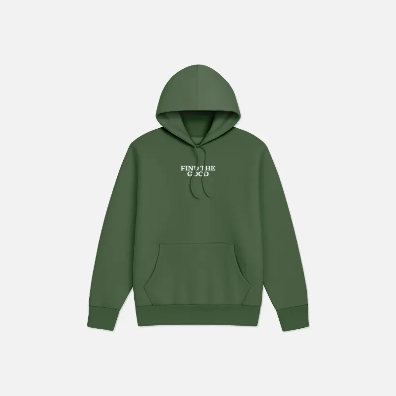 Find The Good Brand Seasonal Core Find The Good Hoodie in alpine green with pigment dyed finish