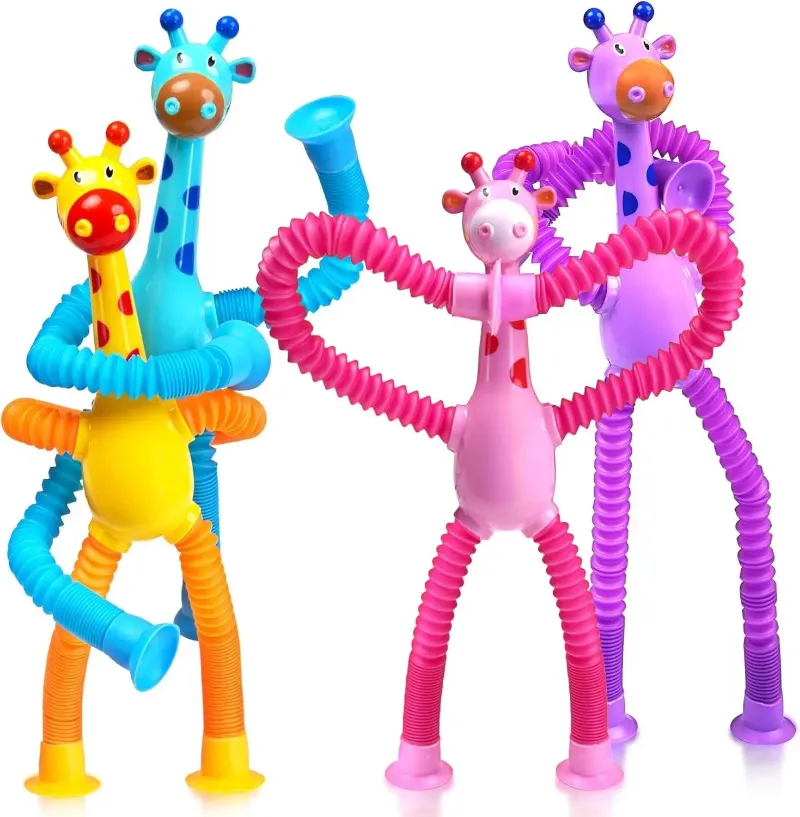 Kicklo 4Pcs Giraffe Sensory Toy with bendable limbs and suction cup feet