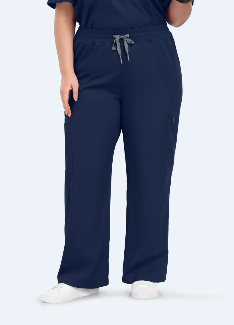 COMENII StyleFlex 7-Pocket Plus Size Scrub Pants in navy, wide-leg design