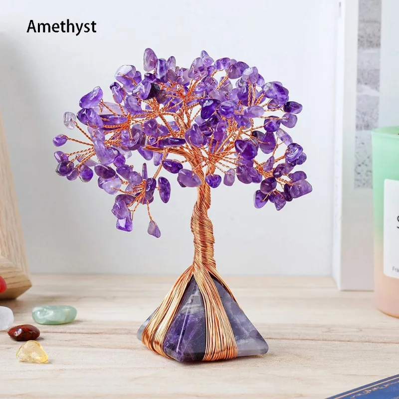 Turix Amethyst Crystal Tree with purple stones arranged on copper wire branches