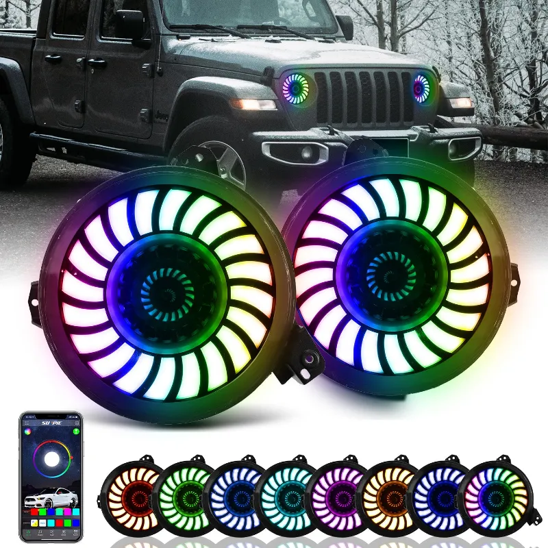 Sunpie 9-inch Rotating Series 3D LED Lens Halo Headlights with Turn Signal for Jeep Wrangler JL