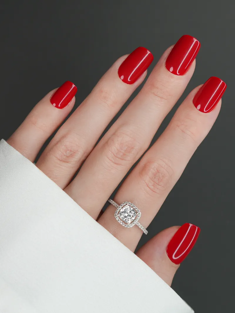 Roxy Nails Paris Obsessed deep red press on nails in short square rounded shape