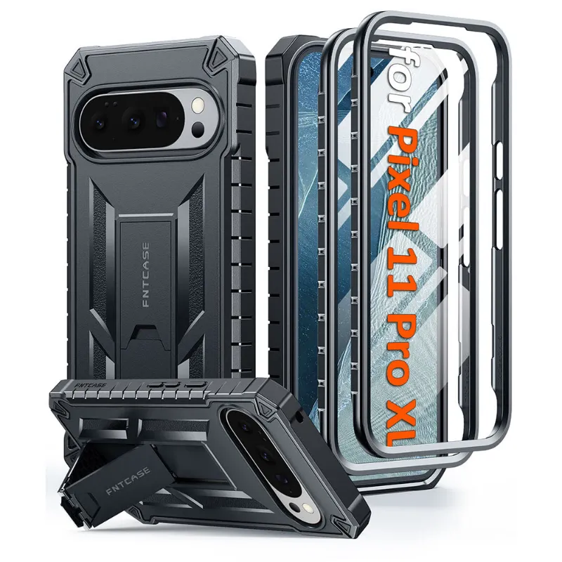 FNTCASE OFFICIAL Google Pixel 11 Pro XL Case with Kickstand, Built-in Screen Protector, 2 Front Frames