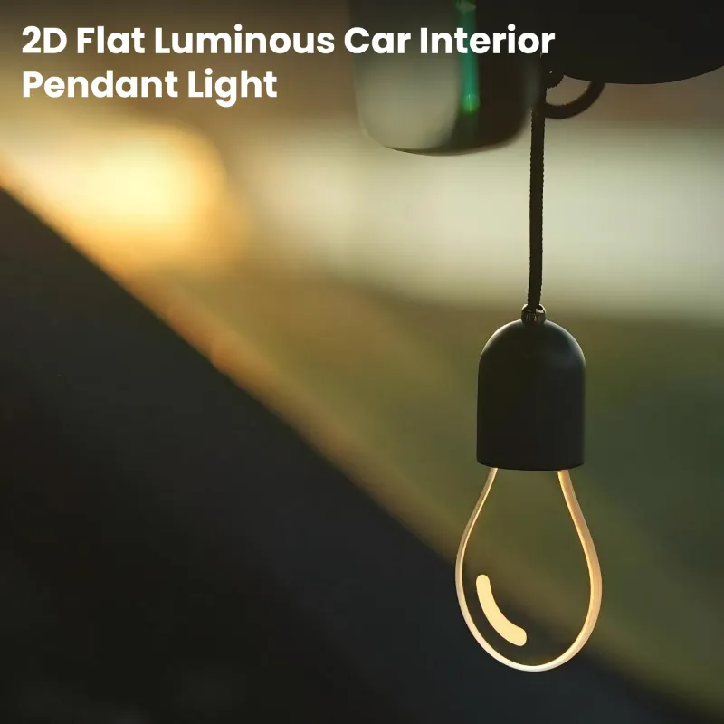 Tesstudio 2D Flat Luminous Car Interior Pendant Light For All Tesla Model hanging in cabin